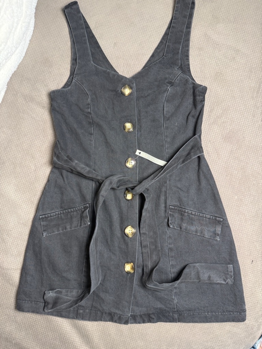 ASOS Charcoal Gray Button-Front Mini Dress with Belt